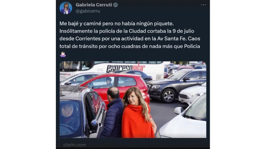 Mensaje de twitter de Gabriela Cerruti