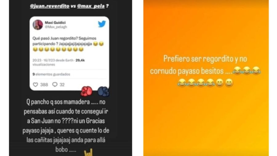 Historias de Instagram de Juan Reverdito contra Maxi Guidici