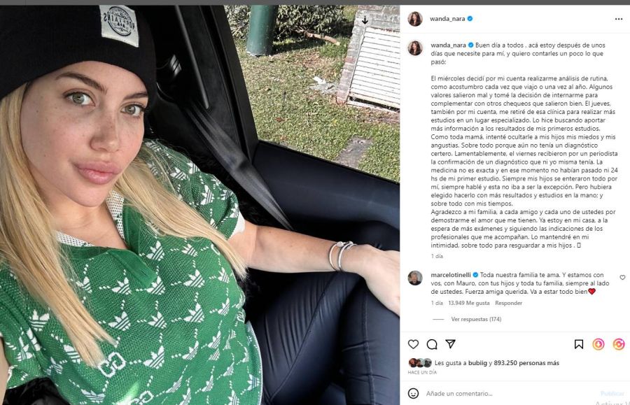 Wanda Nara subió una foto en su cuenta de Instagram después de hablar de su salud 