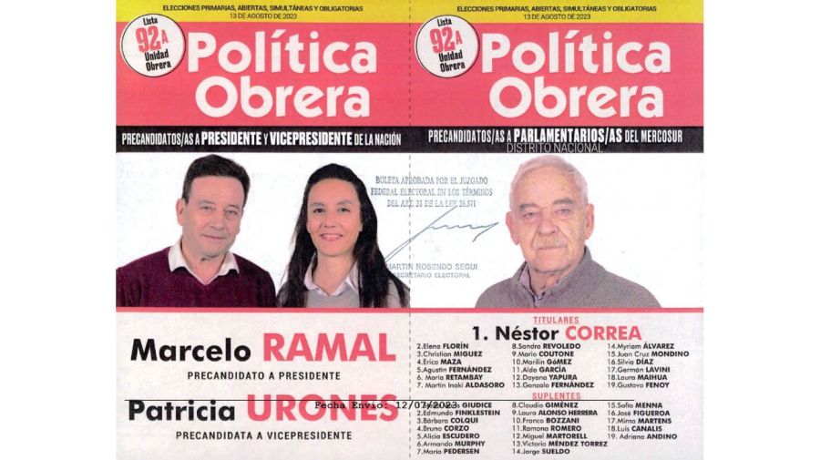 Boleta de Política Obrera - Marcelo Ramal
