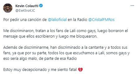 Pidió una canción de Lali Espósito en la radio y le dijeron que no pasan música para gays