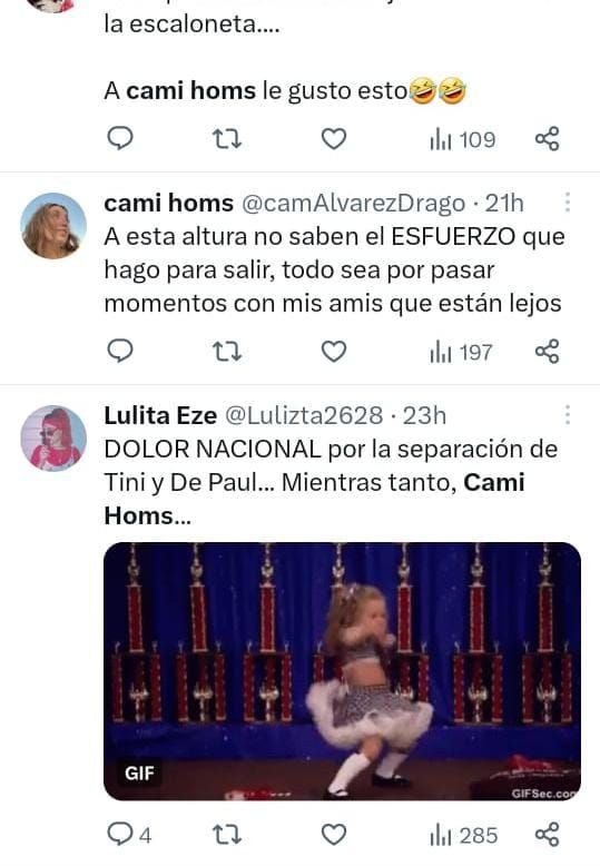 Los memes de Cami Homs por la separación de Tini y De Paul