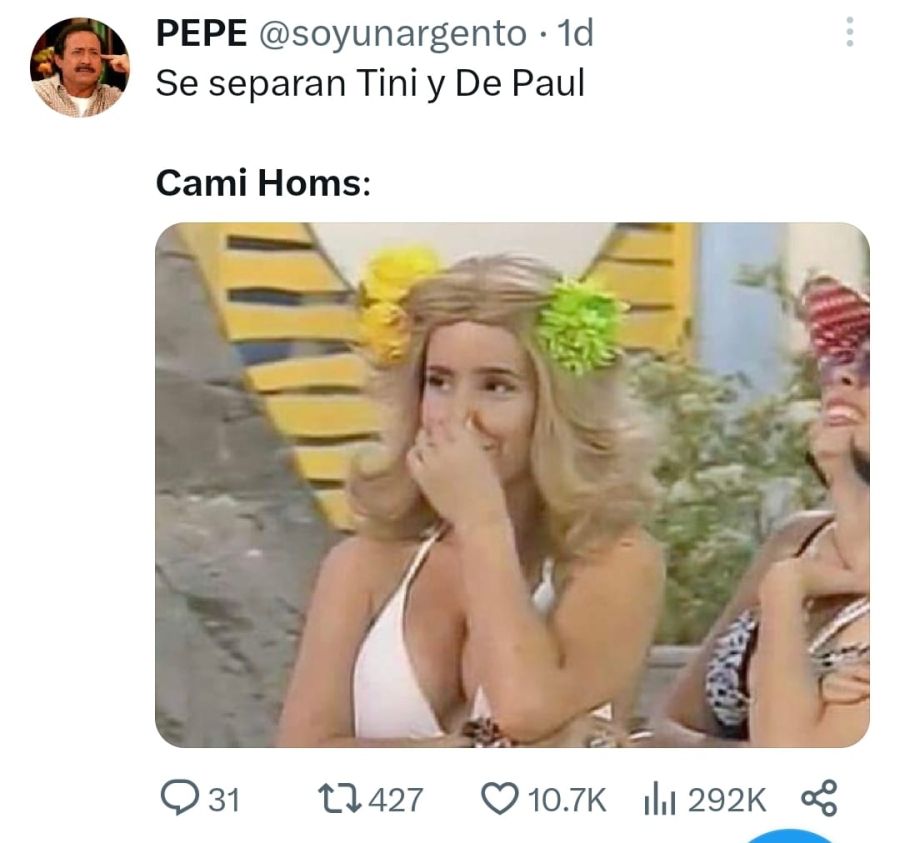 Los memes de Cami Homs por la separación de Tini y De Paul