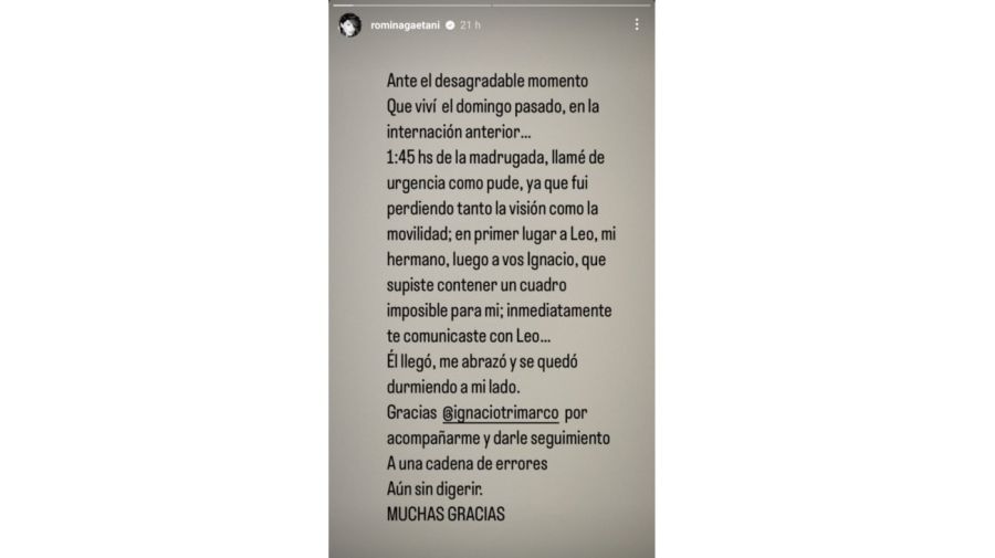 Romina Gaetani salud