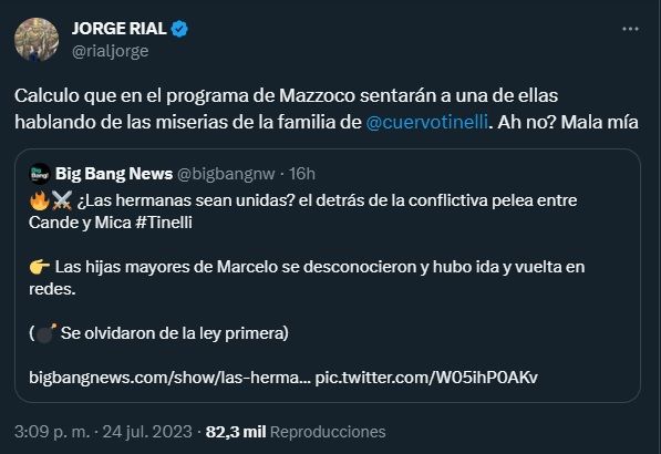 Jorge Rial contra Mazzocco y la familia de Marcelo Tinelli