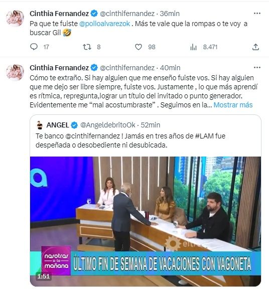 Ángel de Brito manifestó su apoyo a Cinthia Fernández tras el cruce con el Negro González Oro
