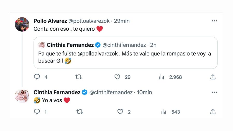 El Pollo Álvarez bancó a Cinthia Fernández tras su enfrentamiento con Oscar 