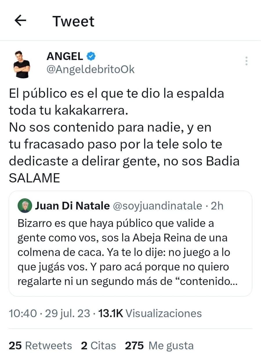 El fuerte cruce por Twitter de Ángel de Brito y Juan Di Natale 