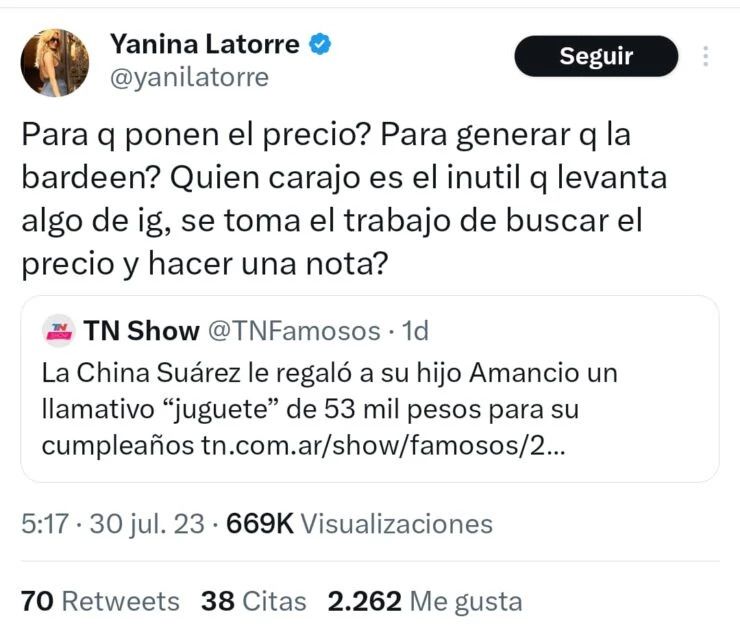 Tweet Yanina Latorre