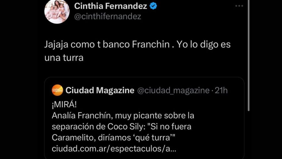 Tuit de Cinthia Fernández 