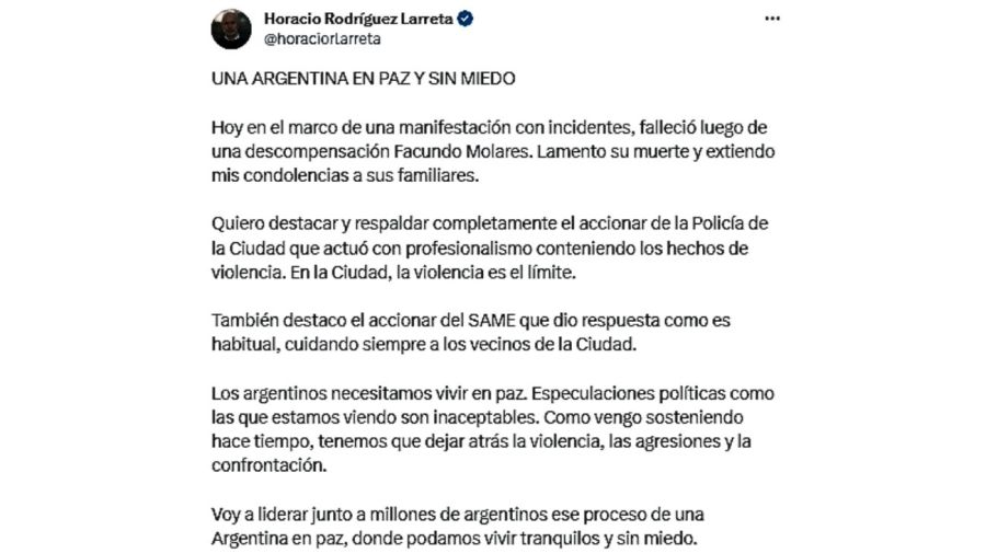 Horacio Rodríguez Larreta Tuit 20230810