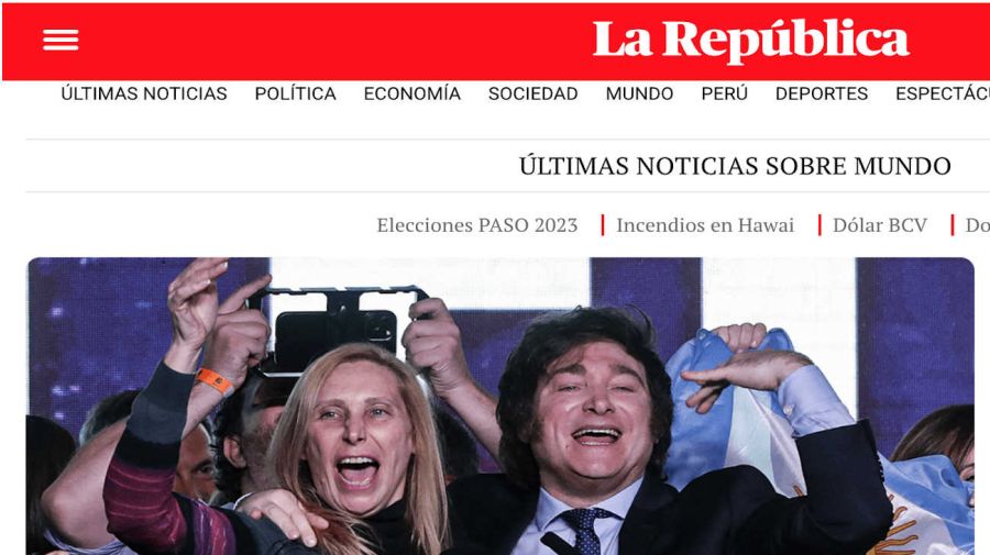 Javier Milei en las elecciones primariasDiarios del mundo reflejaron el triunfo 23200814