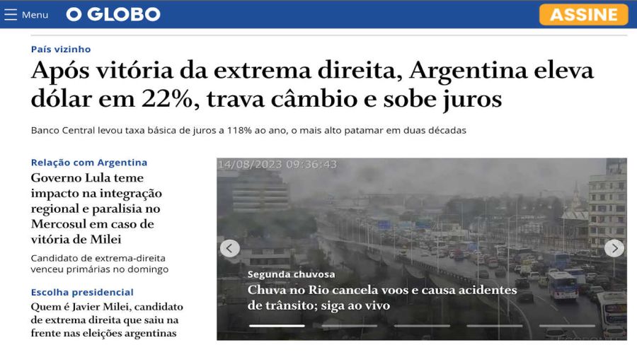 Javier Milei en las elecciones primariasDiarios del mundo reflejaron el triunfo 23200814