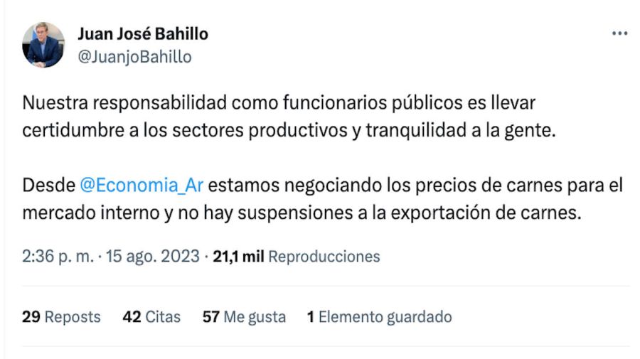 Juan José Bahillo tweet 20230815