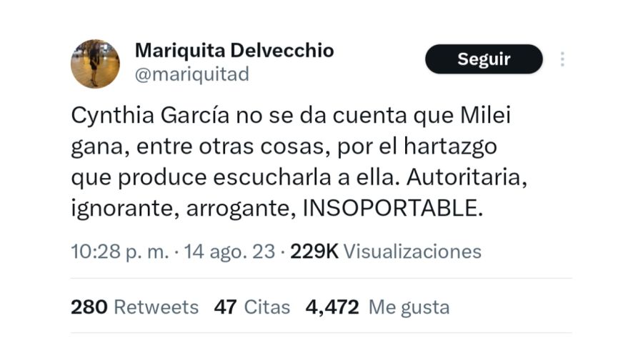 Tweet de Mariquita Delvecchio