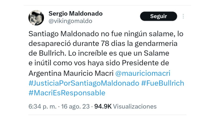 Tweet de Sergio Maldonado