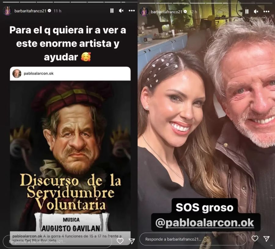 Los posteos de Barby Franco apoyando a Pablo Alarcón
