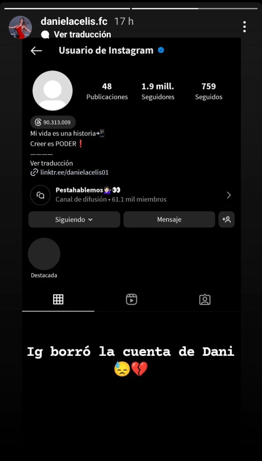 Posteo de Instagram de las fans de Daniela Celis