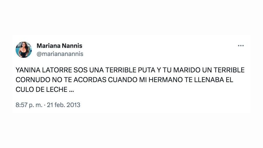 Tuit Mariana Nannis contra Yanina Latorre