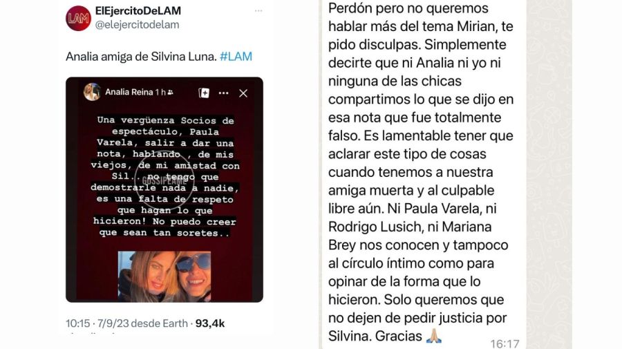 Enojo de la amiga de Silvina Luna contra Paula Varela y Socios del Espectáculo