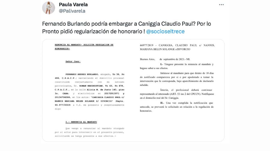 Fernando Burlando podría embargar a Claudio Paul Caniggia tras renunciar a representarlo en la causa que lo enfrenta a Mariana Nannis