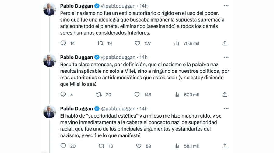 Pablo Duggan se disculpó públicamente con Javier Milei por haberlo relacionado al nazismo: 