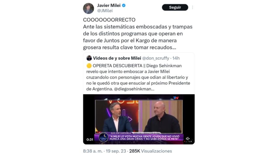 Tweet de Javier Milei