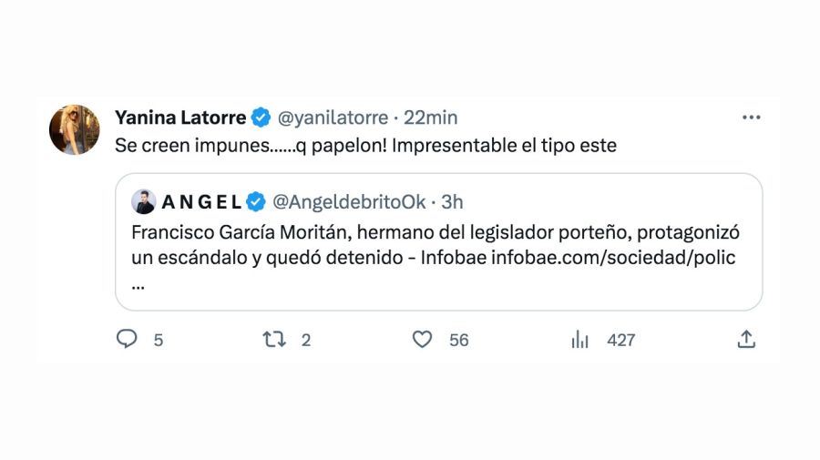 Yanina Latorre destrozó a Francisco, el hermano Roberto García Moritán, por su escándalo policial: 