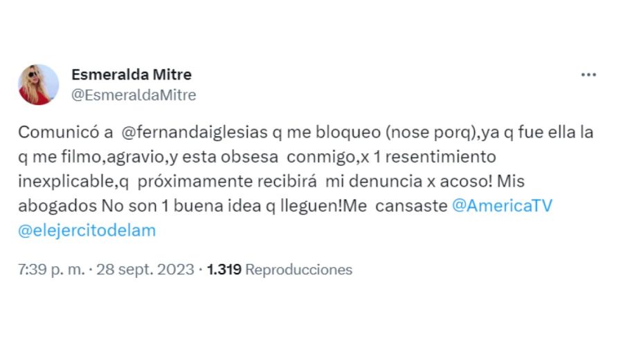 Esmeralda Mitre denunciará a Fernanda Iglesias