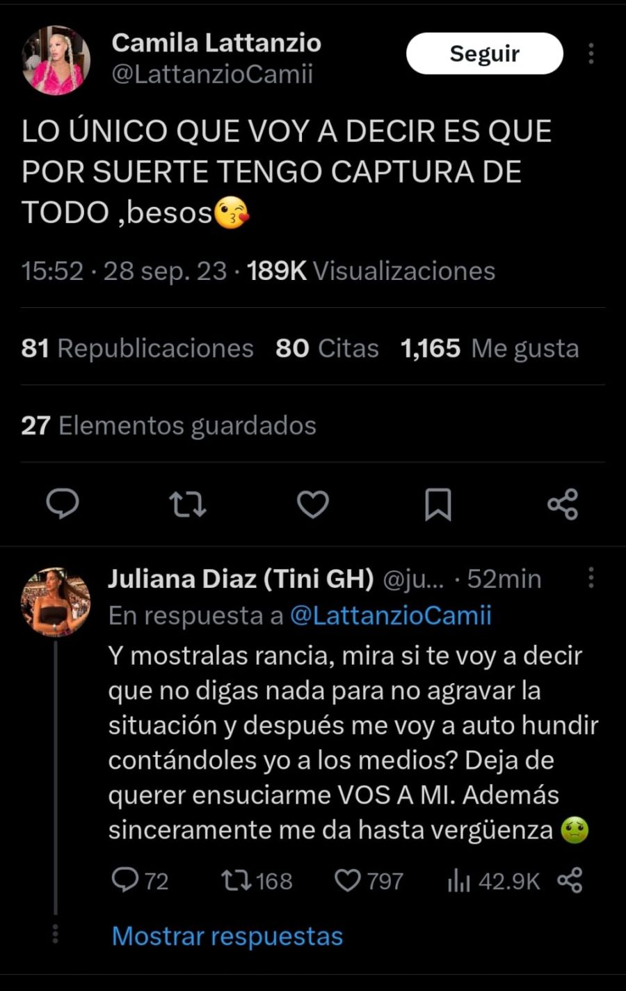 Juliana Díaz y Camila Lattanzio en Twitter 