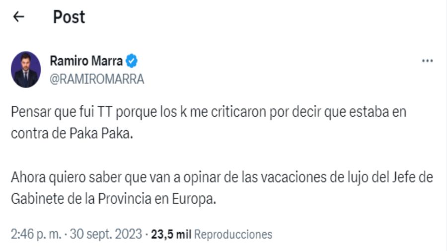 20230930 Críticas de Ramiro Marra a Insaurralde.