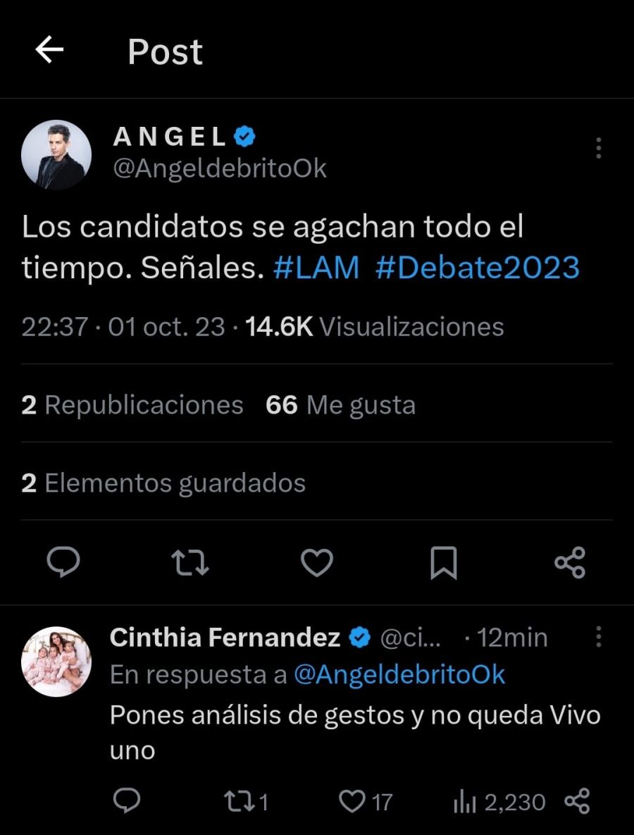 la reacción de los famosos al Debate 2023 