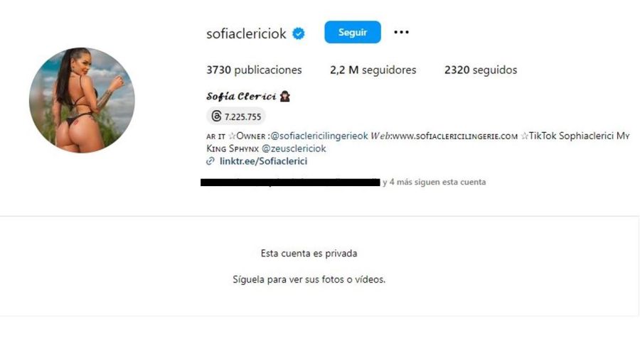Sofia Clerici Instagram cerrado