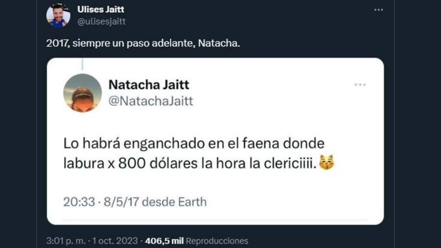 Tweets de Natacha Jaitt sobre Sofía Clerici 