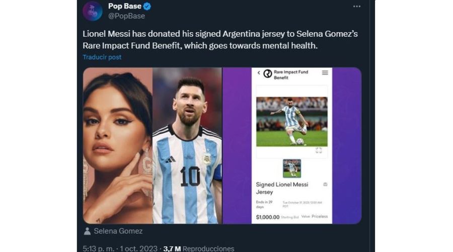 Messi dono camiseta argentina a Selena Gomez