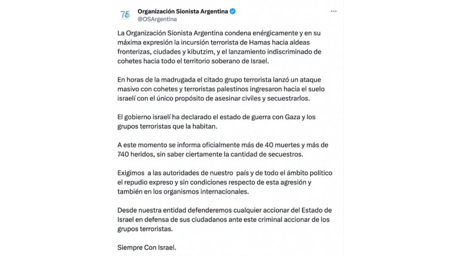 Férrea postura de la DAIA y la Organización Sionista Argentina contra los ataques terroristas de Hamas
