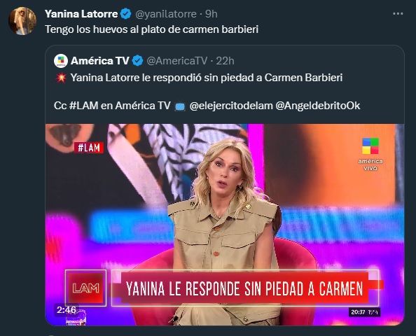 Yanina Latorre contra Carmen Barbieri por X