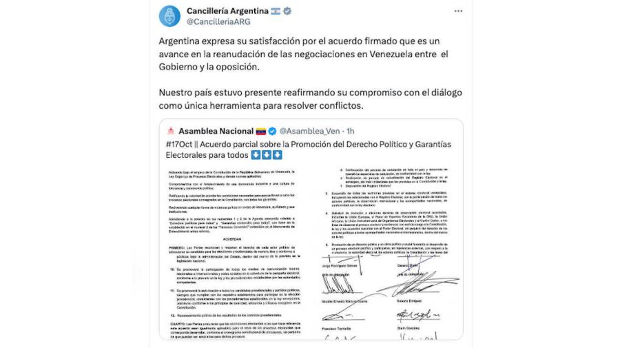 Cancillería Argentina Tweet 20231017
