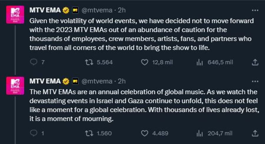 MTV EMA 2023 cancelado