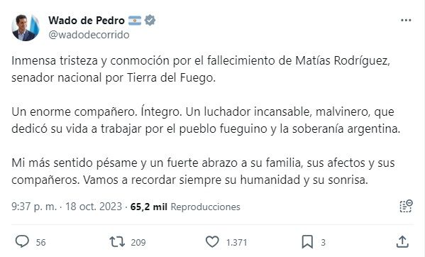 Fallecimiento del senador Matías Rodríguez g_20231019
