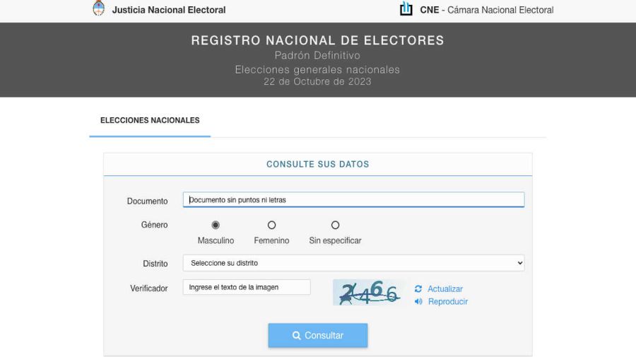 Sitio Web de Consulta del Padrón Electoral de la Justicia Nacional Electoral 20231020