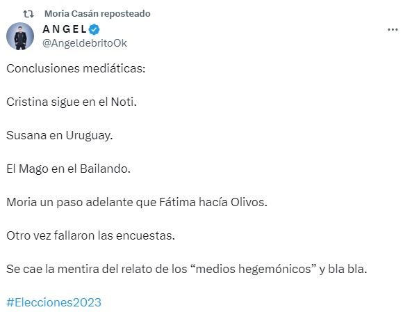 La reacción de Moria Casán tras confirmarse el Balotaje en las Elecciones 2023