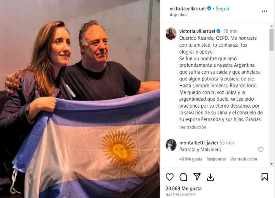 La despedida de Victoria Villarruel, la candidata a vicepresidente de Milei, a Ricardo Iorio