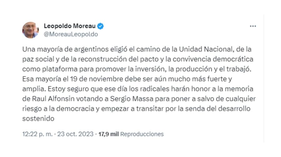 Tweet de Leopoldo Moreau