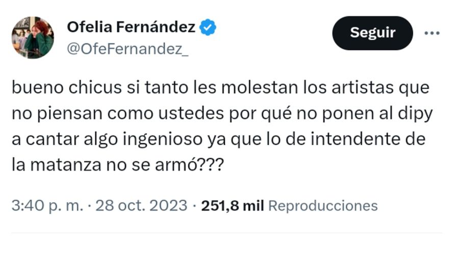 Tweet de Ofelia Fernández