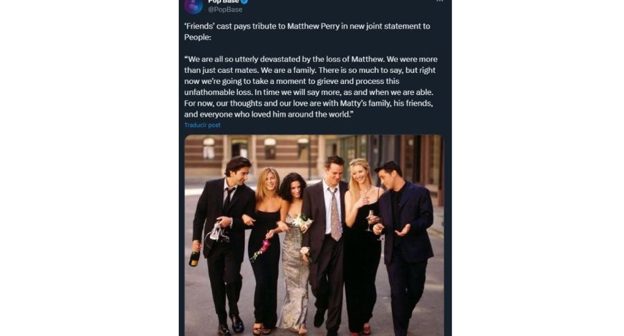 Comunicado elenco Friends por la muerte de Matthew Perry