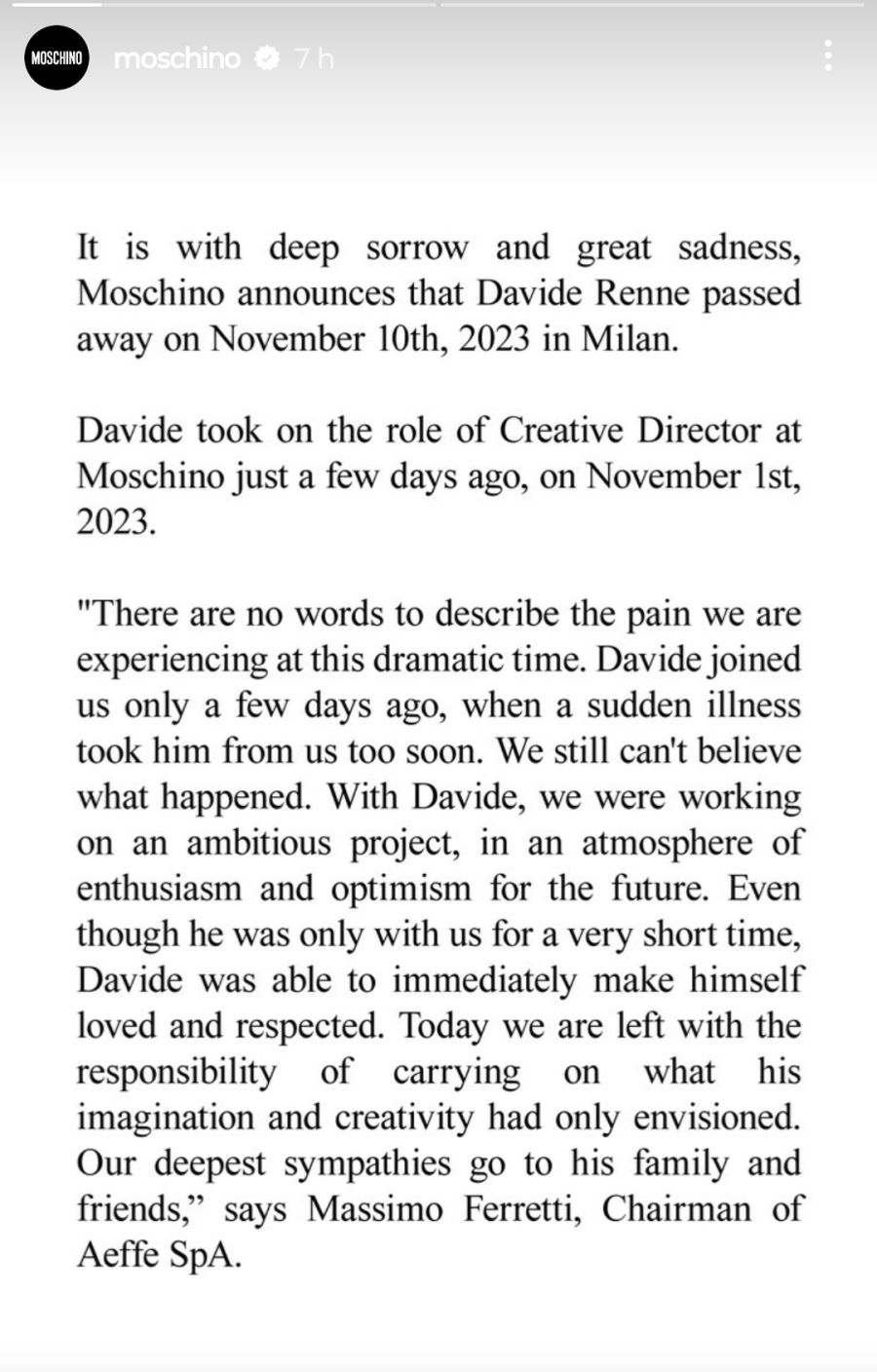 Quién fue Davide Renne, el director creativo de Moschino que falleció 10 días después de su contratación