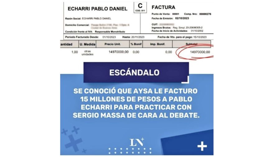 La falsa factura que le adjudicaron a Pablo Echarri