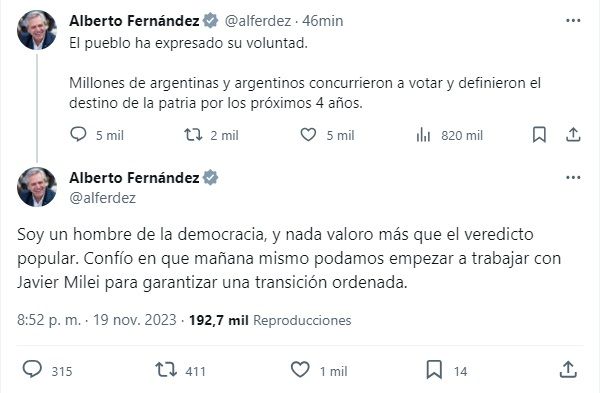 Alberto Fernández tuit g_20231119