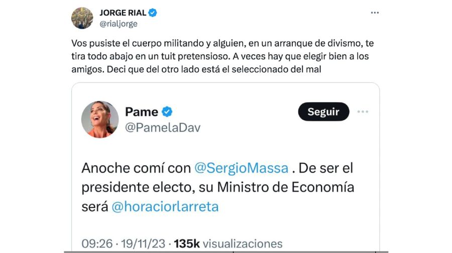 Jorge Rial disparó contra Pamela David por su tuit sobre Sergio Massa y Horacio Rodríguez Larreta: 